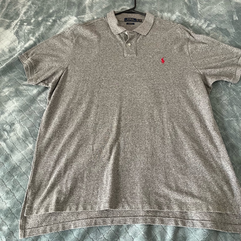 Polo Ralph Lauren Mens XXL Custom‎ Fit Heather Grey Red Pony Polo Shirt